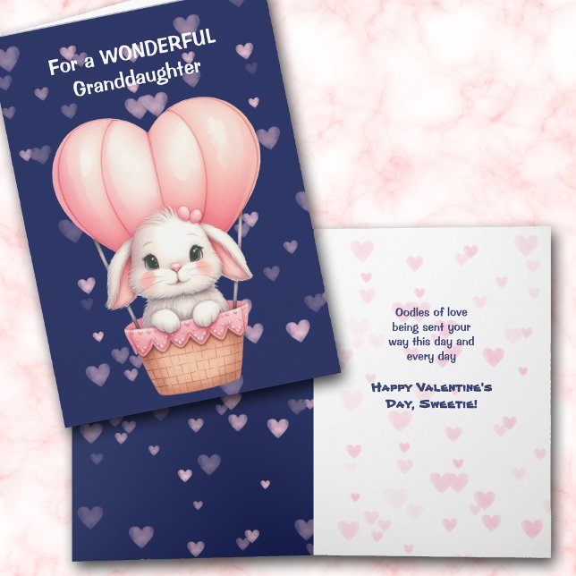 Cute Little Bunny Rabbit Heart Balloon Valentine Helgkort (Skapare uppladdad)