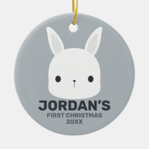Cute Little Bunny Rabbit med Personlig Namn Julgransprydnad Keramik