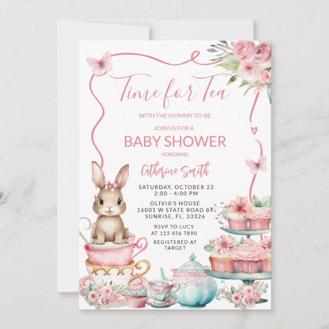 Cute Little Bunny Rabbit Tea Party Baby Shower Inbjudningar (Framsida)