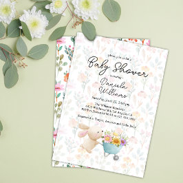 Cute Little Bunny Wildblomme Baby Shower Inbjudningar