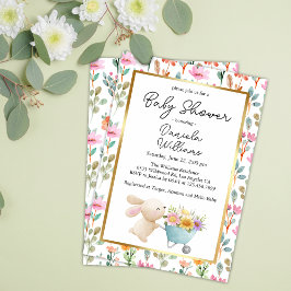 Cute Little Bunny Wildblomme Baby Shower Inbjudningar