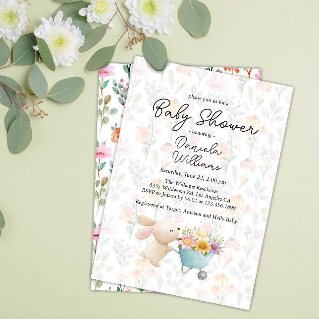 Cute Little Bunny Wildblomme Baby Shower Inbjudningar (Skapare uppladdad)