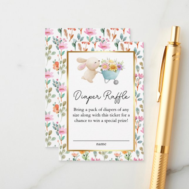 Cute Little Bunny Wildblommor Diaper Raffle Tilläggskort (Fram/Back In Situ)