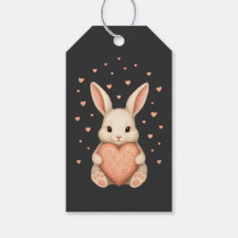 Cute Little Bunny with Heart on Dark Charcoal Presentetikett