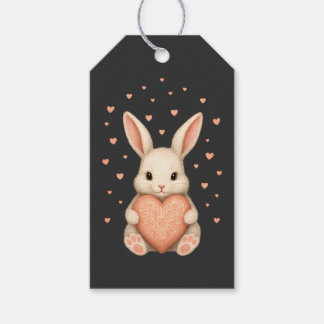 Cute Little Bunny with Heart on Dark Charcoal Presentetikett
