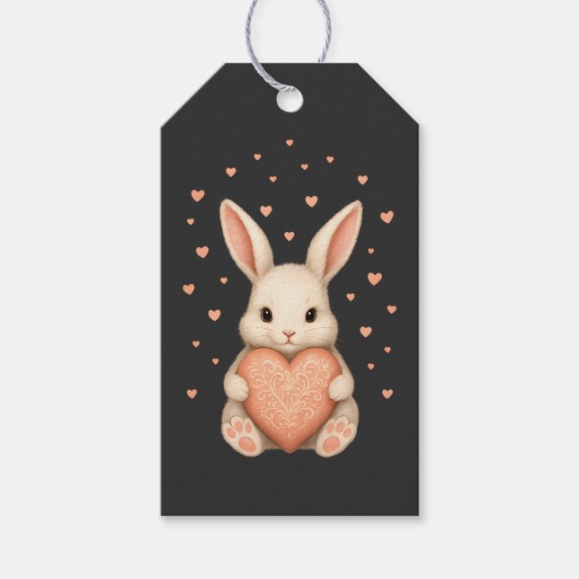 Cute Little Bunny with Heart on Dark Charcoal Presentetikett (Framsidan)