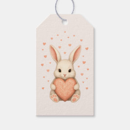 Cute Little Bunny with Heart on Soft Blush Presentetikett