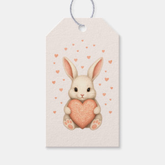 Cute Little Bunny with Heart on Soft Blush Presentetikett