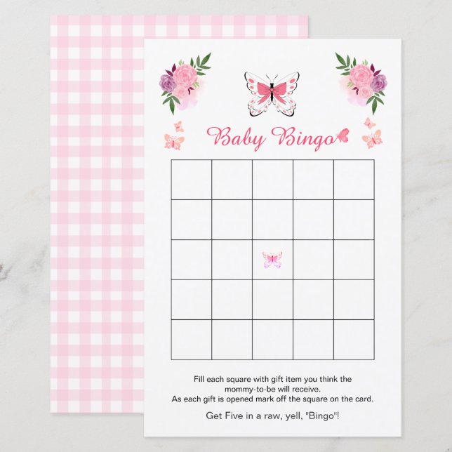 Cute Little Butterfly Baby Shower Bingo Game  (Fram/baksida)