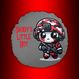 Cute Little Camo Guy - Red, Black & White | Rund Kudde