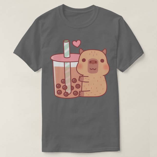 Cute Little Capybara Hugs Bubble Tea 1 T Shirt (Design framsida)