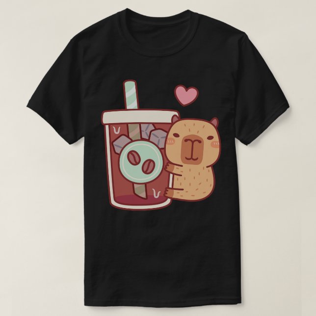 Cute Little Capybara Hugs Iced Coffee T Shirt (Design framsida)