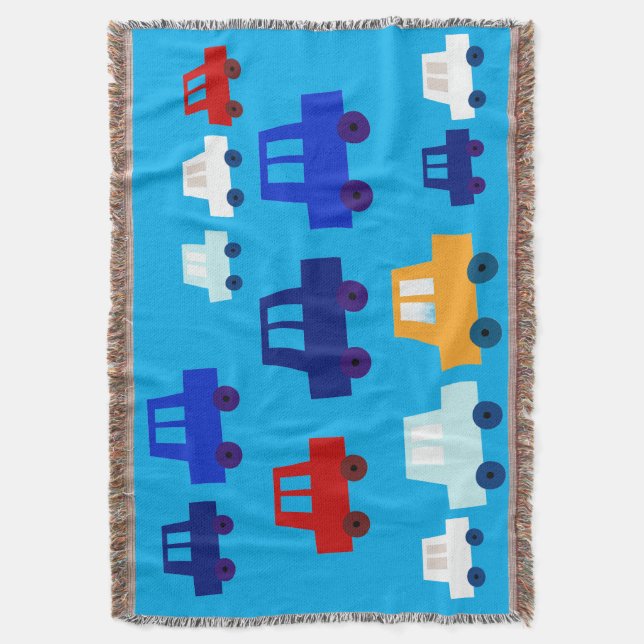 Cute Little Cars Blue, Red, Yellow and White Boy's Filt (Framsidan Vertikal)