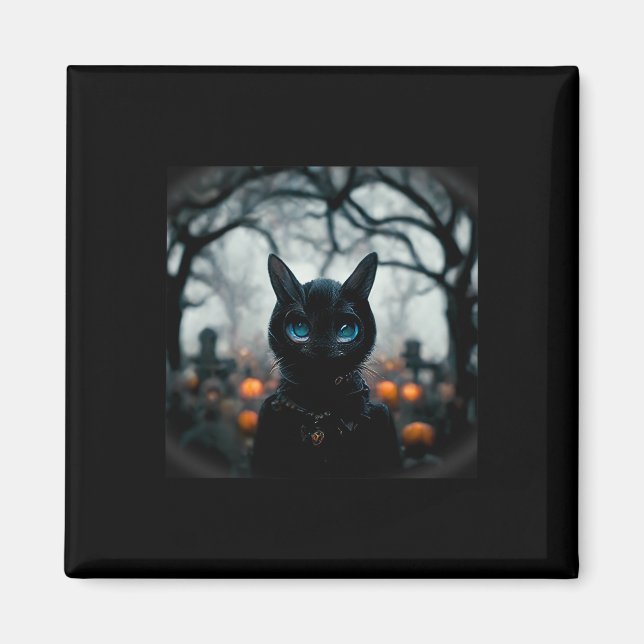 Cute Little Cat Ansikte för Halloween Magnet (Framsidan)