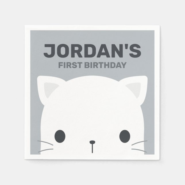Cute Little Cat Birthday Napkins Pappersservett (Framsidan)
