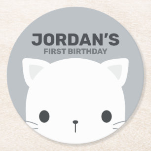 Cute Little Cat Birthday Underlägg Papper Rund