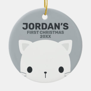 Cute Little Cat med Personlig Namn Julgransprydnad Keramik
