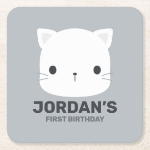 Cute Little Cat med Personlig Namn Underlägg Papper Kvadrat