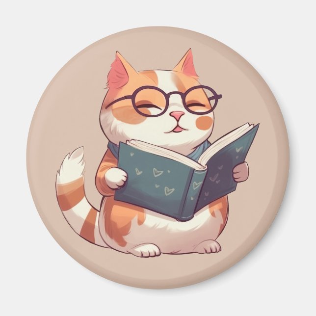 Cute Little Cat Reading a Bok Magnet (Framsidan)