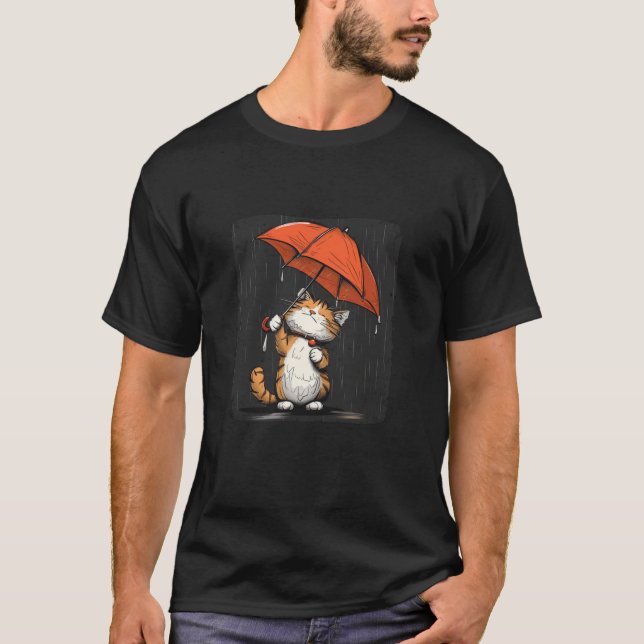 Cute Little Cat under Red Parbrella Costume T Shirt (Framsida)