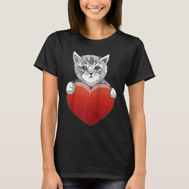 Cute little cat with heart Raglan Baseball T Shirt (Framsida)