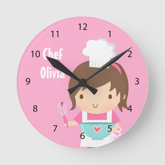 Cute Little Chef Baker Girls Room Decor Rund Klocka (Framsida)
