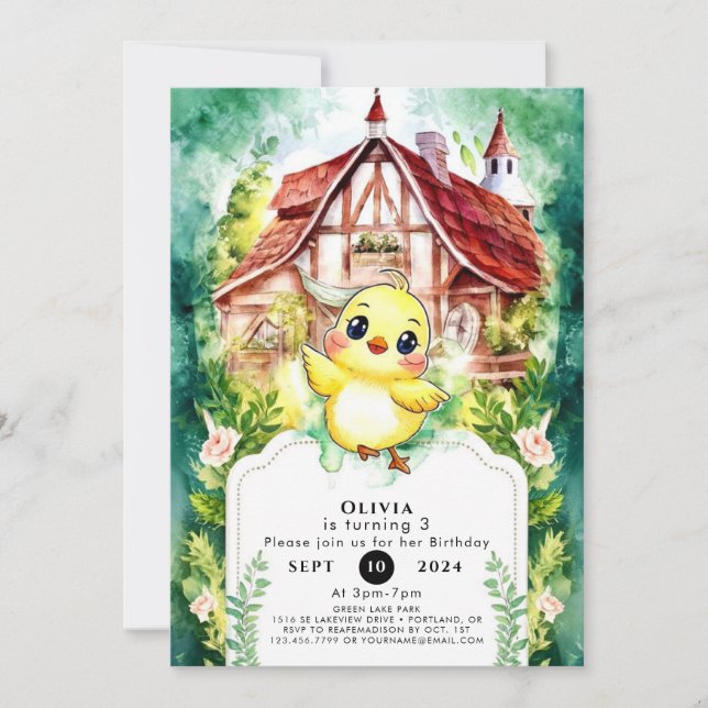 Cute Little Chick Watercolor Birthday Inbjudningar (Framsida)