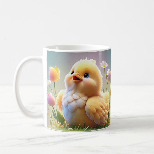 Cute Little Chicken Mugg - Tecknad Vår Chick Des (Vänster)