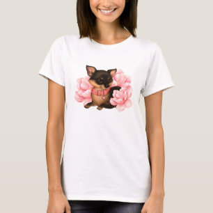 Cute Little chihuahua hund med rosa blommor T Shirt