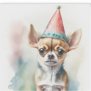 Cute Little Chihuahua med Birthday Hat Klistermärken