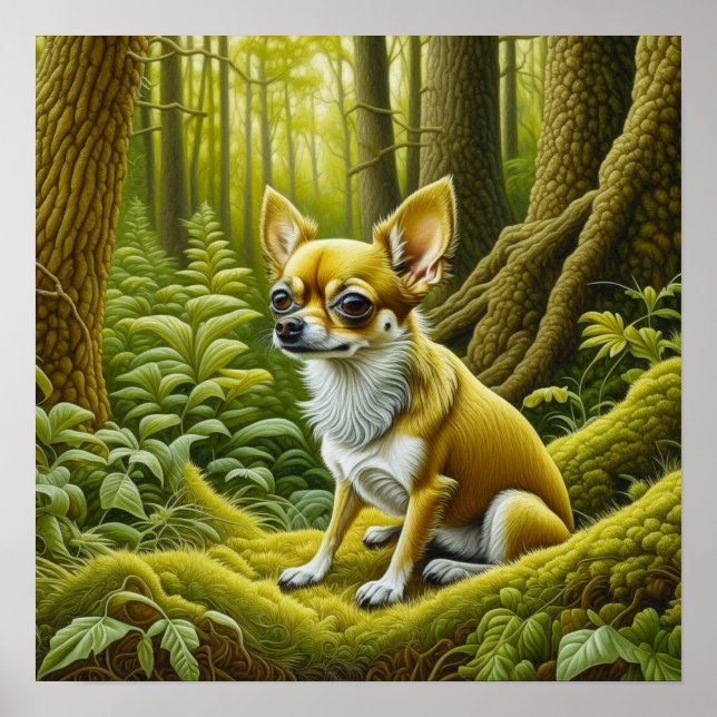 Cute Little Chihuahua Sitta i Skogen Poster (Framsidan)