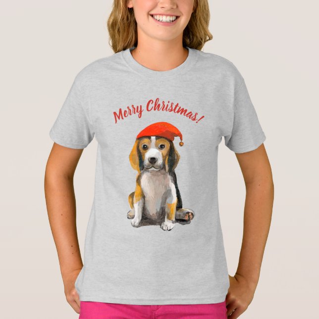 Cute Little christmas beagle T-Shirt (Framsida)