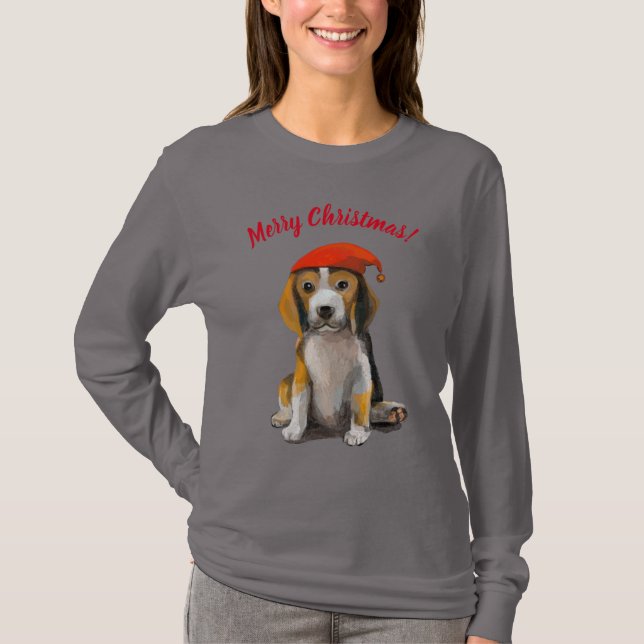 Cute Little christmas beagle T-Shirt (Framsida)