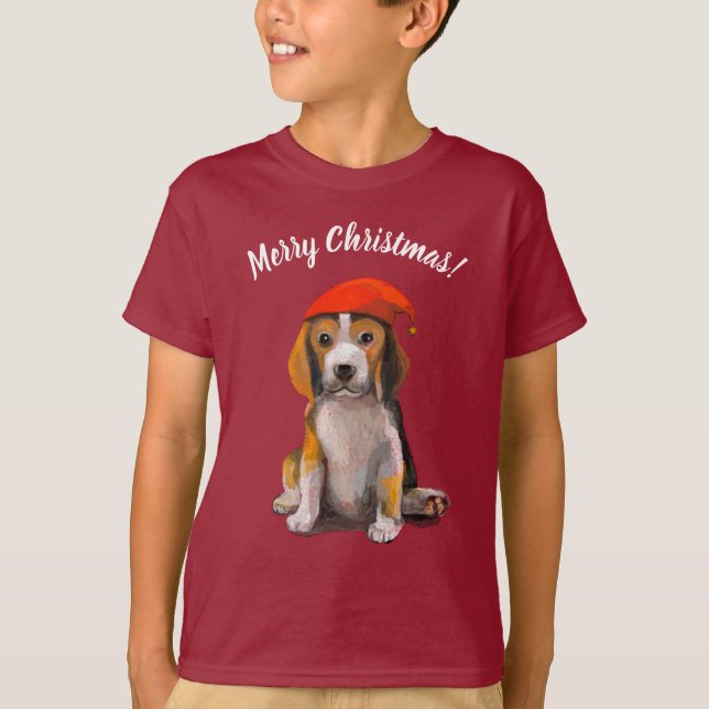 Cute Little christmas beagle T-Shirt (Framsida)