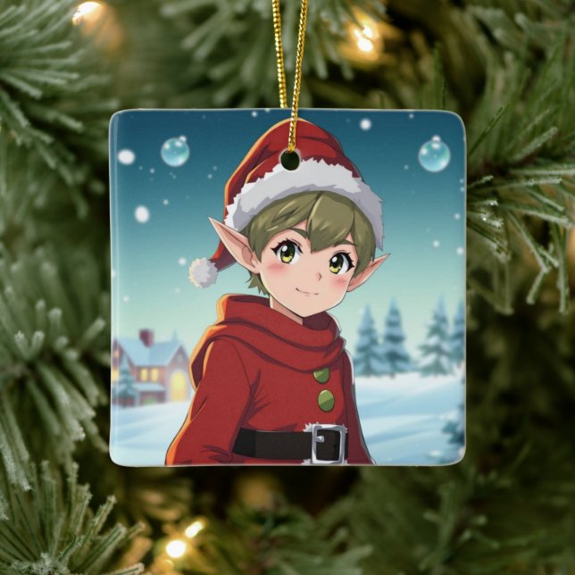 Cute Little Christmas Elf Personalized Julgransprydnad Keramik (Träd)