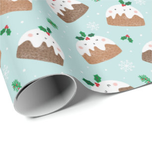 Cute Little christmas puddings on light blue Presentpapper