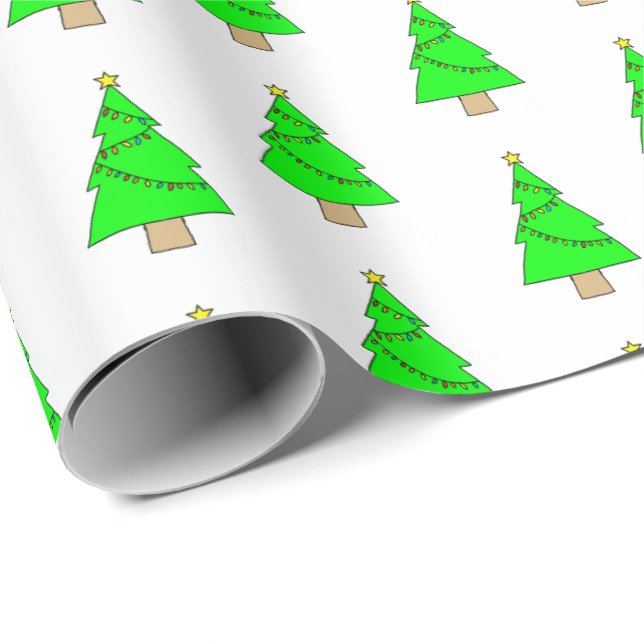 Cute Little Christmas Trees Presentpapper (Rullad Hörn)