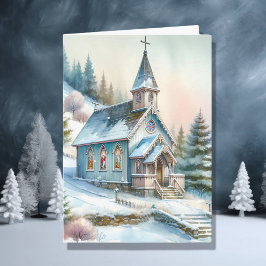 Cute Little Church på Snowy Day | Jul Kort