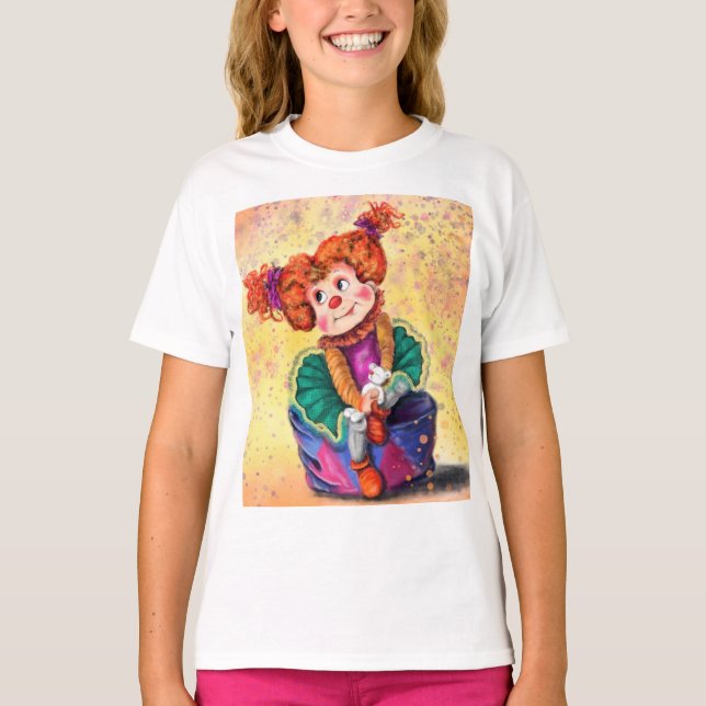 Cute Little Clown Girl - Lycklig Circus - Teckning T Shirt (Framsida)