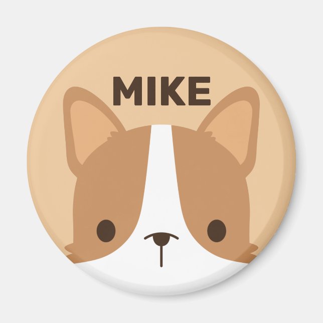 Cute Little Corgi Hund med Personlig Namn Magnet (Framsidan)