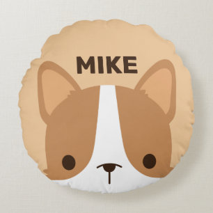 Cute Little Corgi Hund med Personlig Namn Rund Kudde