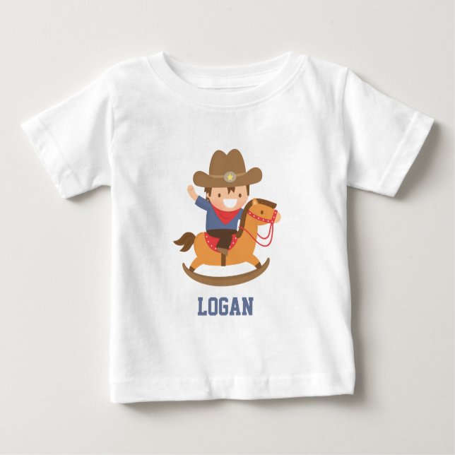 Cute Little Cowboy på Rocking Horse Pojke T Shirt (Framsida)