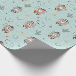 Cute Little Cowboy sheriff Bear på blå Presentpapper