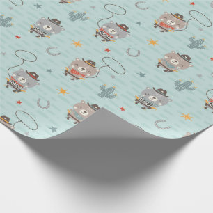 Cute Little Cowboy sheriff Bear på blå Presentpapper