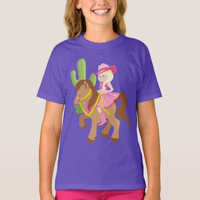Cute Little Cowgirl på Pony T Shirt (Framsida)