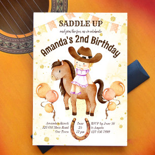 Cute Little cowgirl-sadel på födelsedagen inbjudan