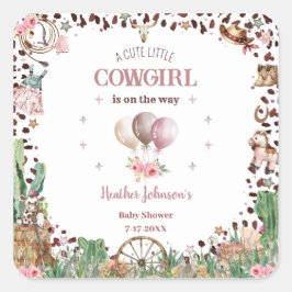 Cute Little Cowgirl Western Watercolor Baby Shower Fyrkantigt Klistermärke