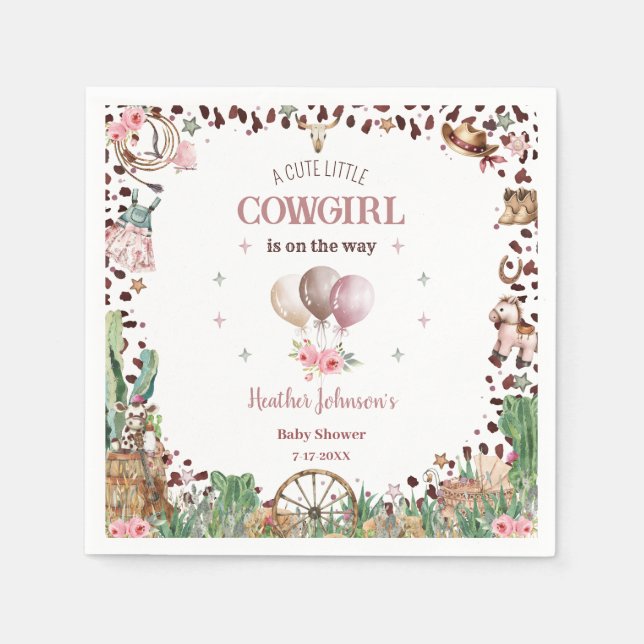 Cute Little Cowgirl Western Watercolor Baby Shower Pappersservett (Framsidan)
