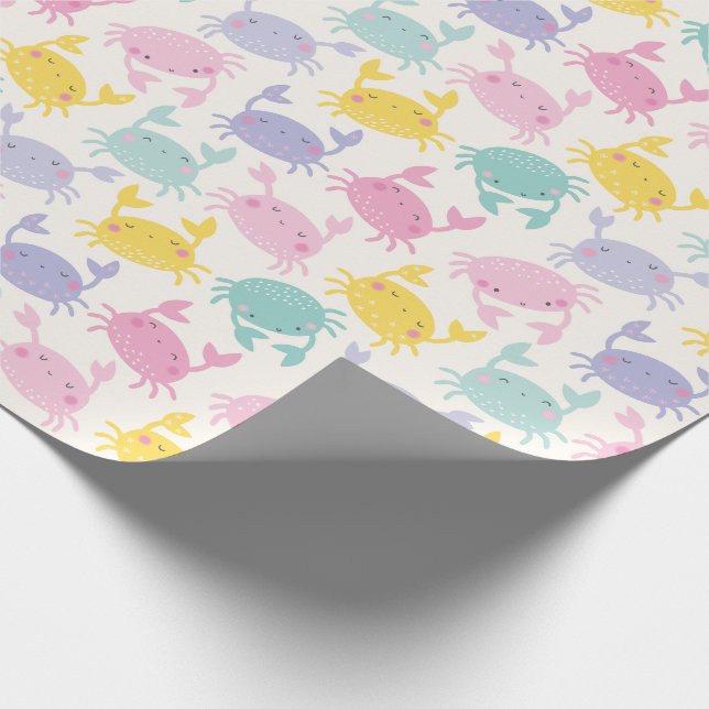 Cute Little Crabs rosa lilach gult mint kräm Presentpapper (Hörn)