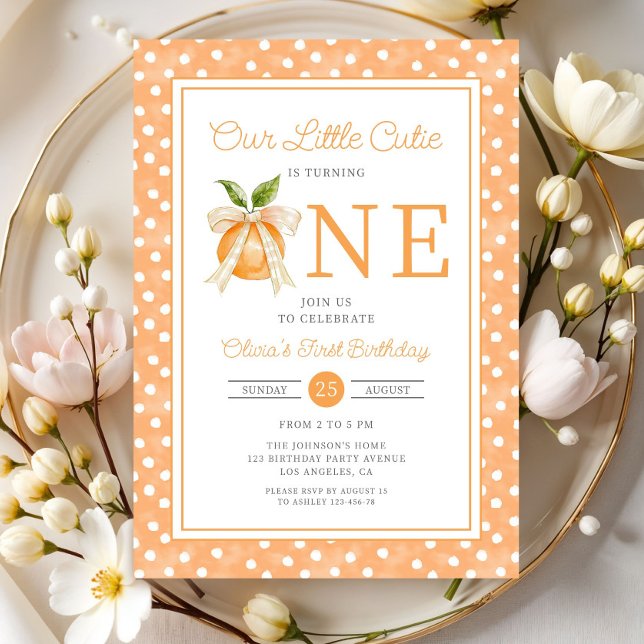 Cute Little Cutie Orange Citrus 1st Birthday Inbjudningar (Cute Little Cutie Orange Citrus 1st Birthday Invitation)